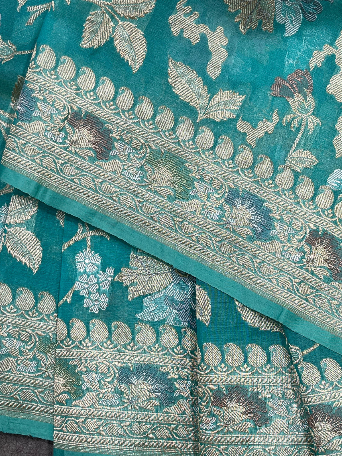 TURQUOISE KORA PURE HANDLOOM BANARASI SAREE