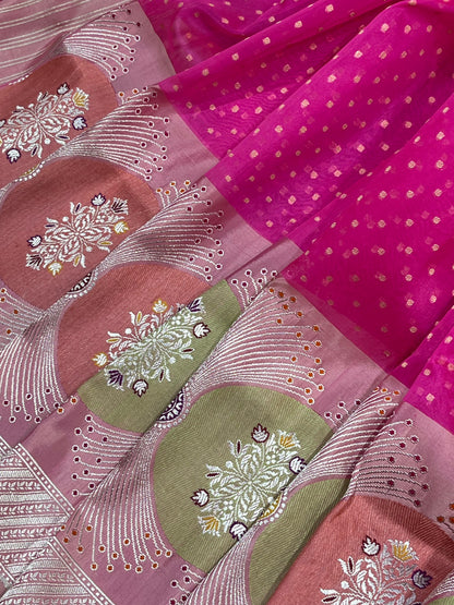 RANI PINK KORA PURE HANDLOOM BANARASI SAREE