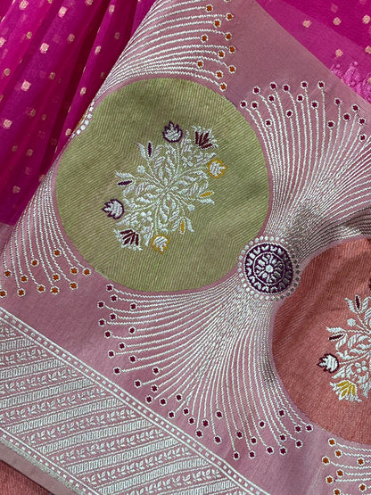 RANI PINK KORA PURE HANDLOOM BANARASI SAREE
