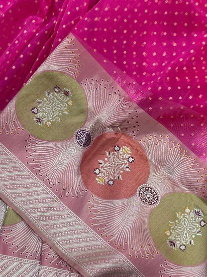 RANI PINK KORA PURE HANDLOOM BANARASI SAREE