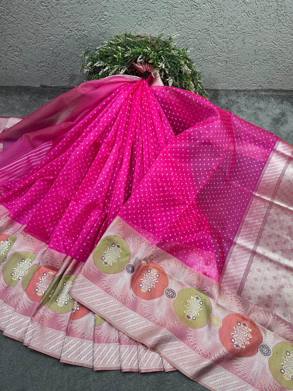 RANI PINK KORA PURE HANDLOOM BANARASI SAREE