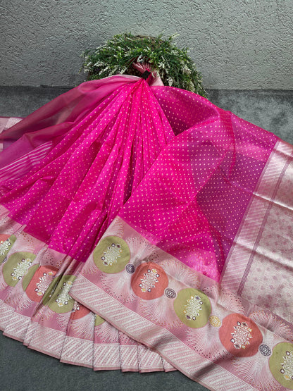 RANI PINK KORA PURE HANDLOOM BANARASI SAREE