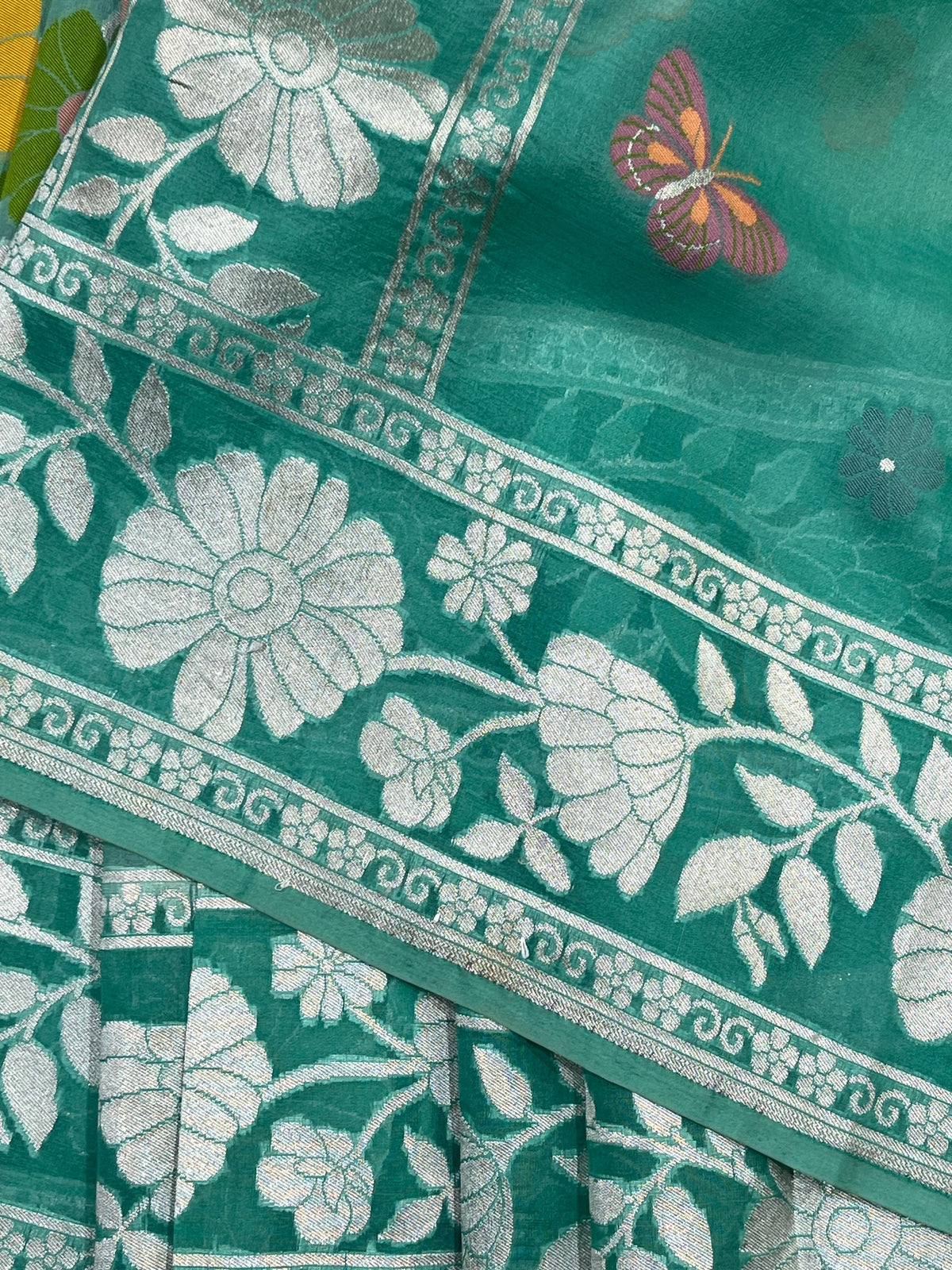 TURQUOISE BLUE KORA PURE HANDLOOM BANARASI SAREE