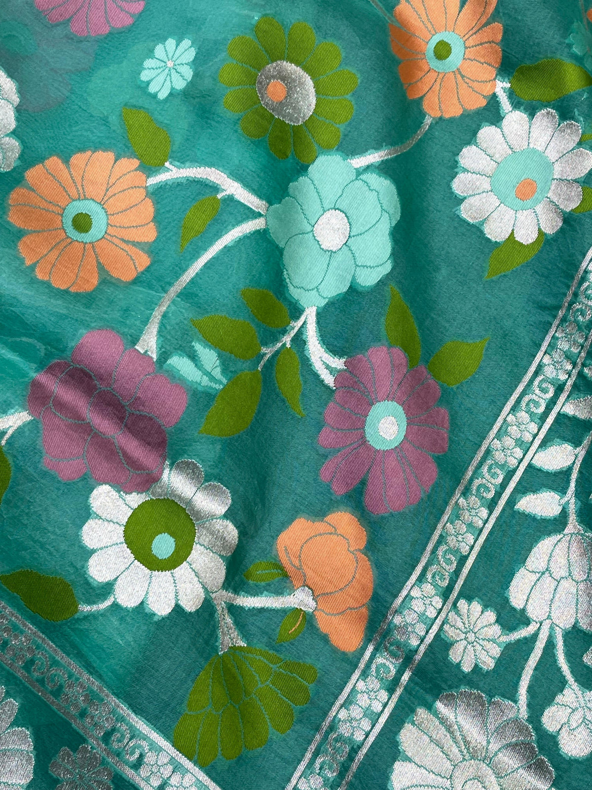 TURQUOISE BLUE KORA PURE HANDLOOM BANARASI SAREE