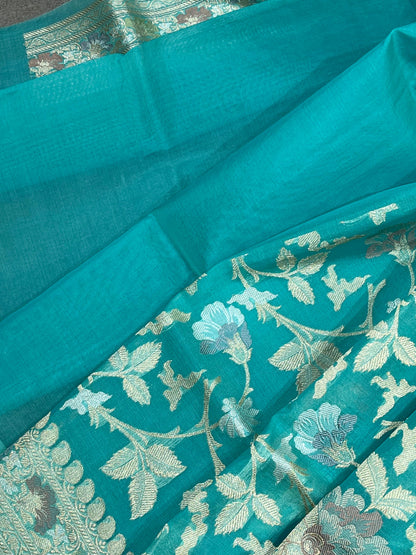 TURQUOISE KORA PURE HANDLOOM BANARASI SAREE