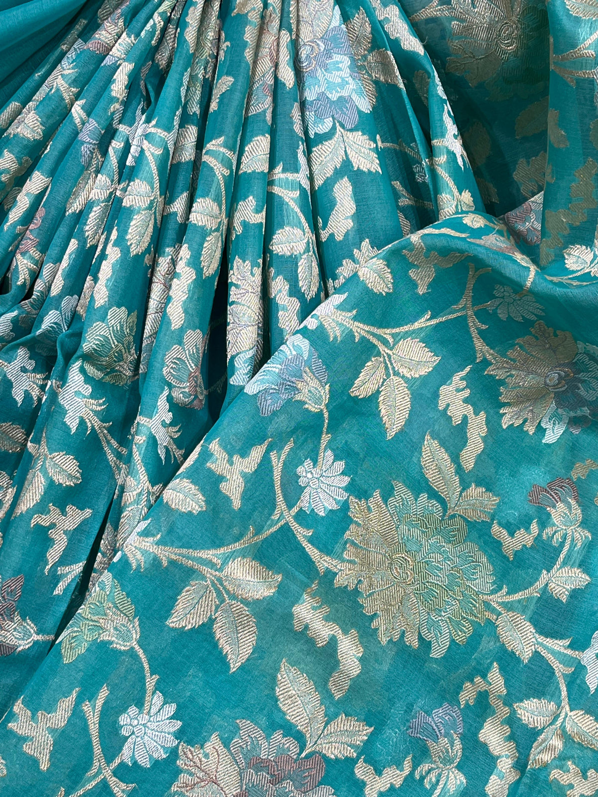 TURQUOISE KORA PURE HANDLOOM BANARASI SAREE