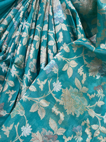 TURQUOISE KORA PURE HANDLOOM BANARASI SAREE