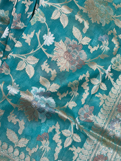 TURQUOISE KORA PURE HANDLOOM BANARASI SAREE