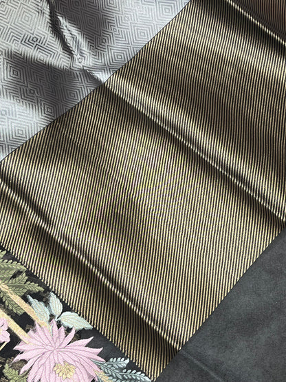 GREY KORA SILK PURE HNADLOOM BANARASI SAREE