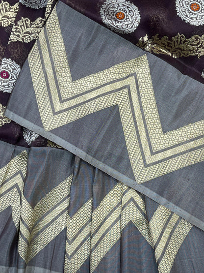 PLUM PURPLE KORA PURE HANDLOOM BANARASI SAREE