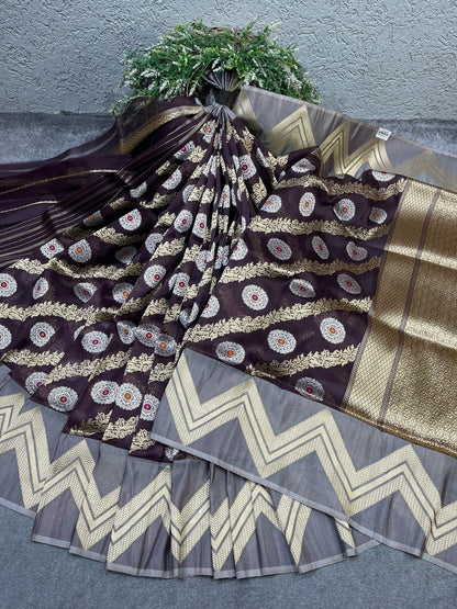 PLUM PURPLE KORA PURE HANDLOOM BANARASI SAREE