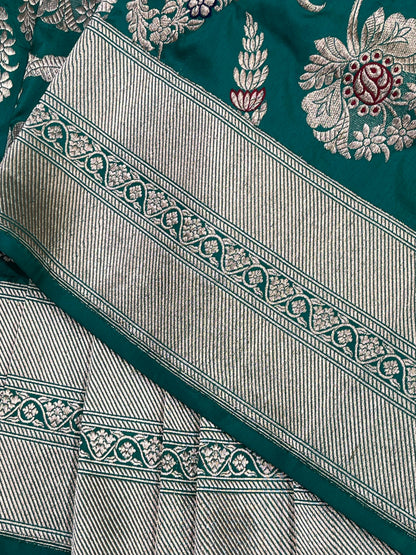 TEAL GREEN SILK PURE HANDLOOM BANARASI SAREE
