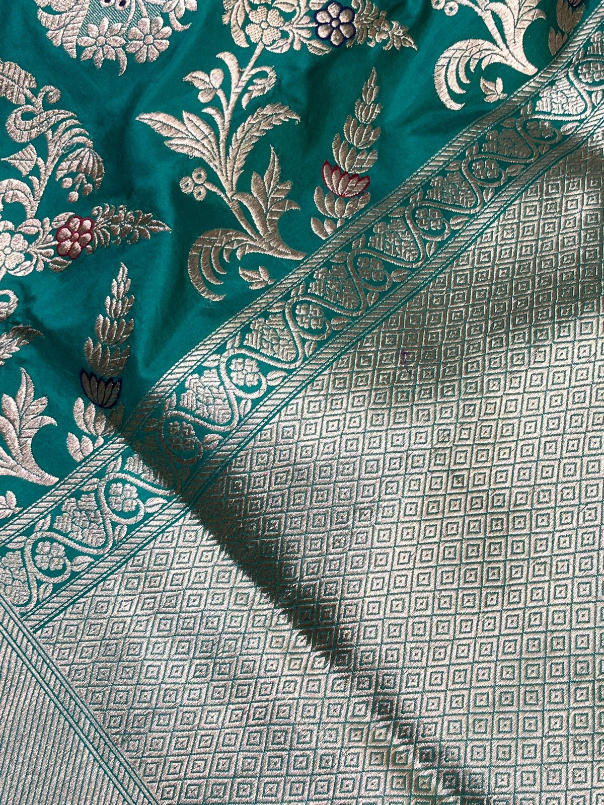 TEAL GREEN SILK PURE HANDLOOM BANARASI SAREE