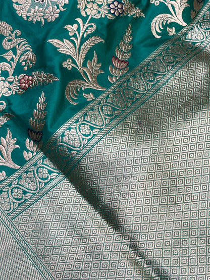 TEAL GREEN SILK PURE HANDLOOM BANARASI SAREE