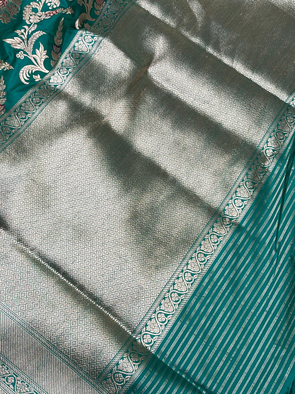 TEAL GREEN SILK PURE HANDLOOM BANARASI SAREE
