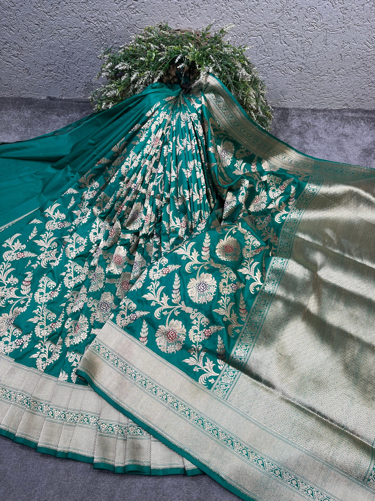 TEAL GREEN SILK PURE HANDLOOM BANARASI SAREE