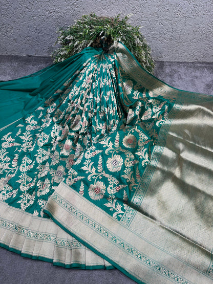 TEAL GREEN SILK PURE HANDLOOM BANARASI SAREE