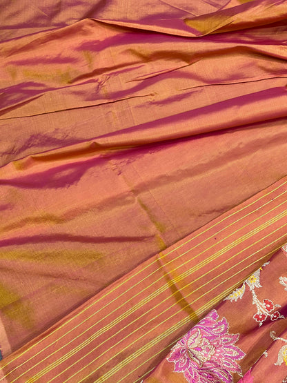 RUST PINK SILK PURE HANDLOOM BANARASI SAREE