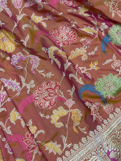 RUST PINK SILK PURE HANDLOOM BANARASI SAREE