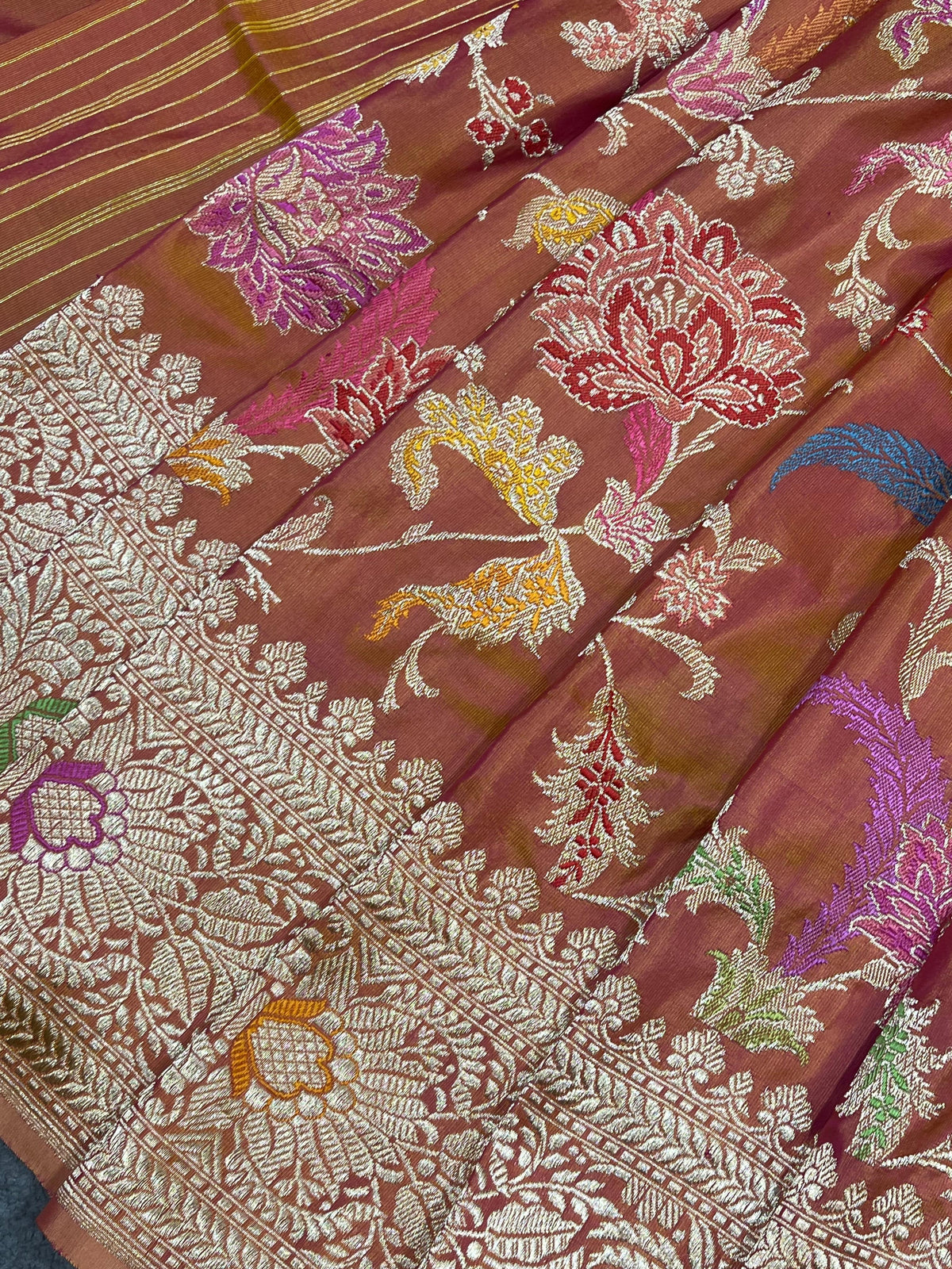RUST PINK SILK PURE HANDLOOM BANARASI SAREE