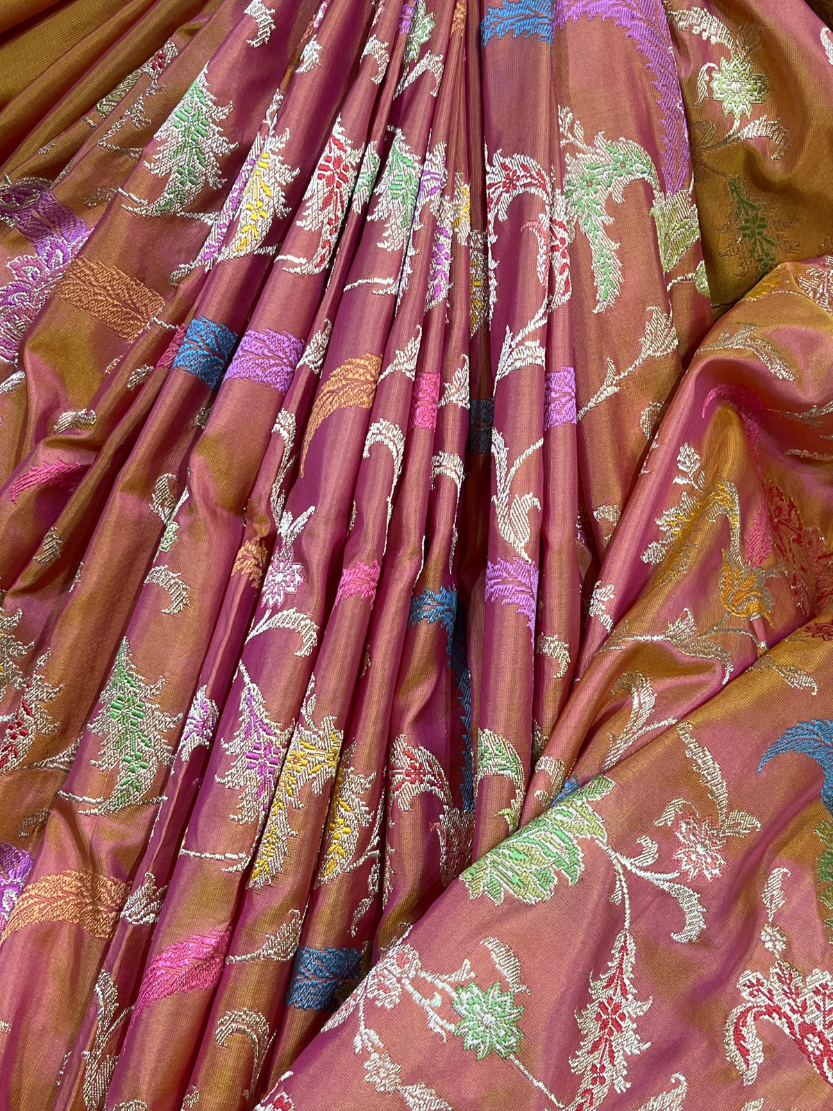RUST PINK SILK PURE HANDLOOM BANARASI SAREE