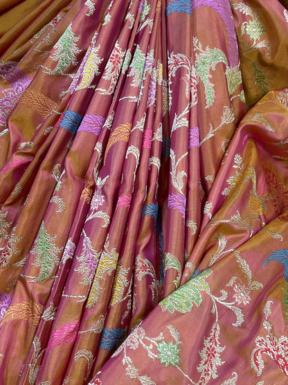 RUST PINK SILK PURE HANDLOOM BANARASI SAREE