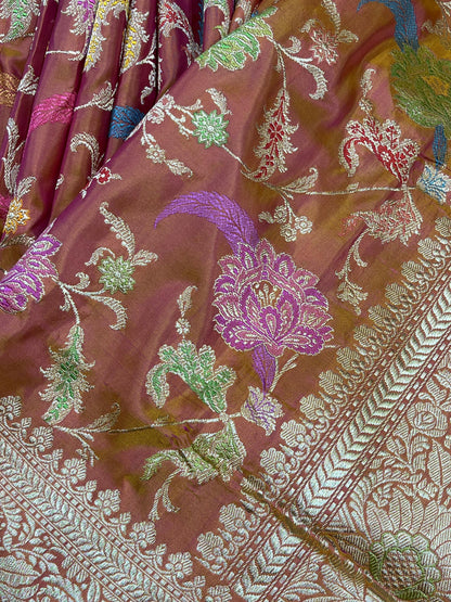 RUST PINK SILK PURE HANDLOOM BANARASI SAREE