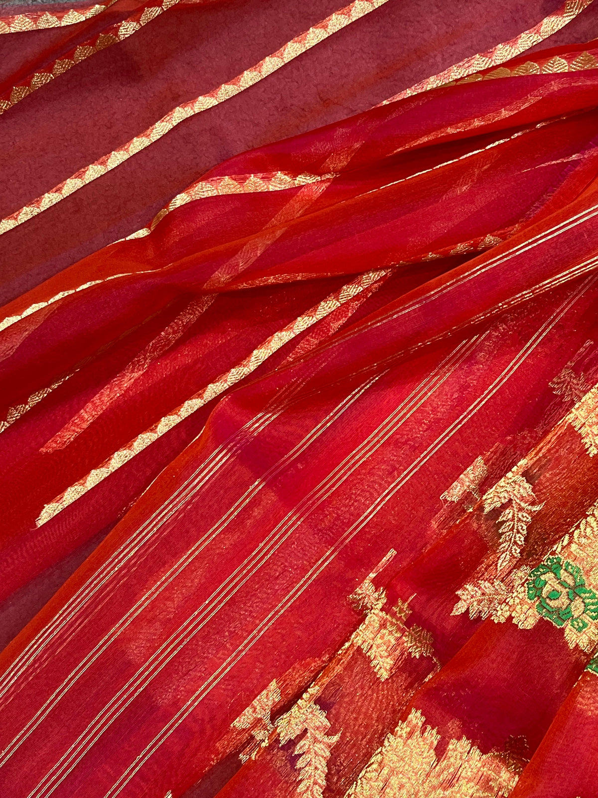 RED PINK KORA PURE HANDLOOM BANARASI SAREE