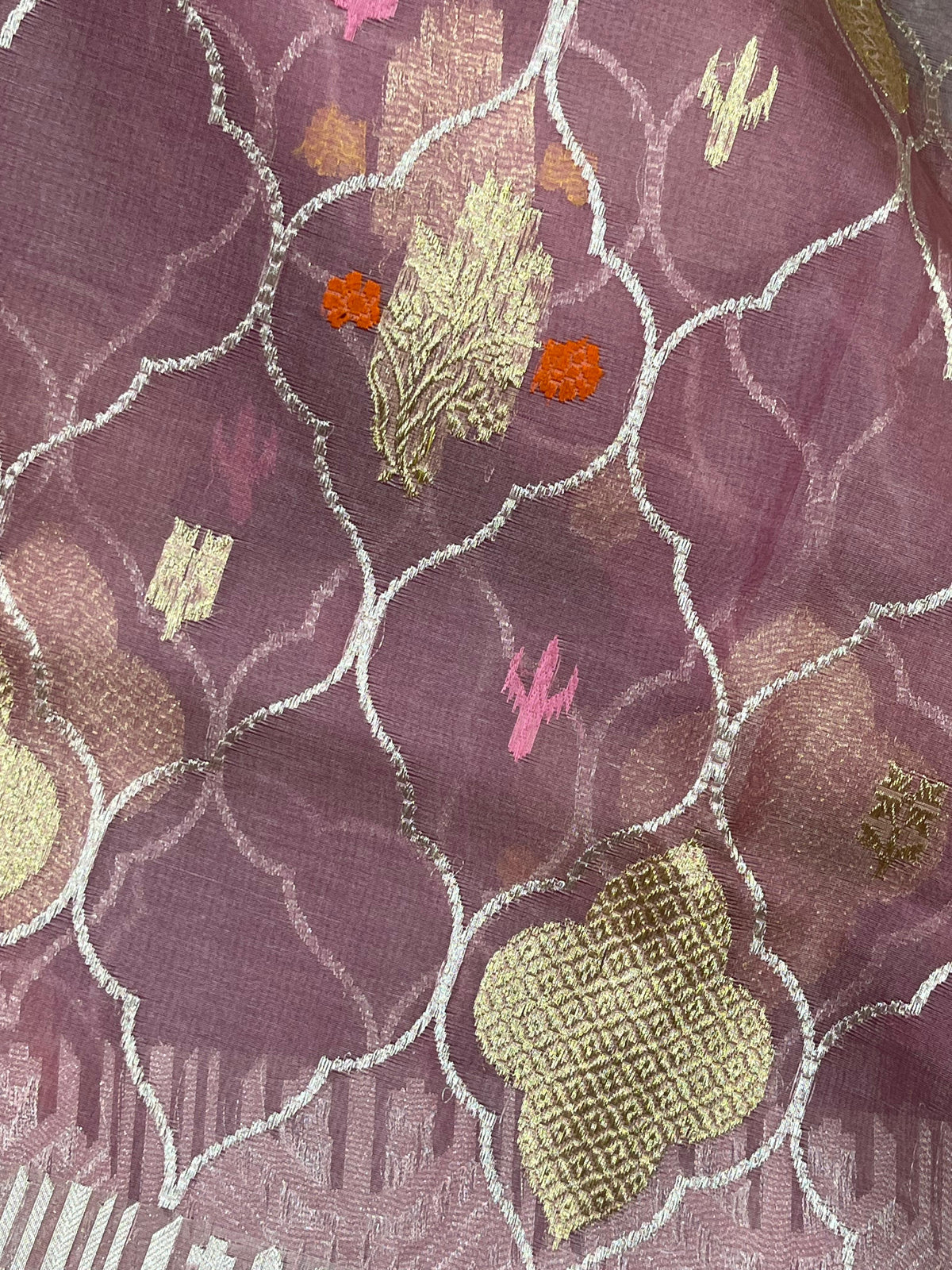 MAUVE PINK KORA PURE HANDLOOM BANARASI SAREE