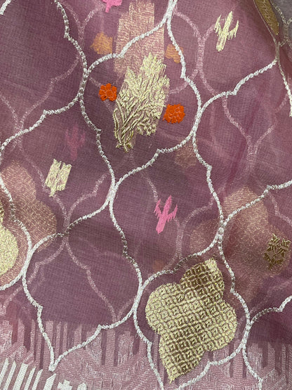 MAUVE PINK KORA PURE HANDLOOM BANARASI SAREE