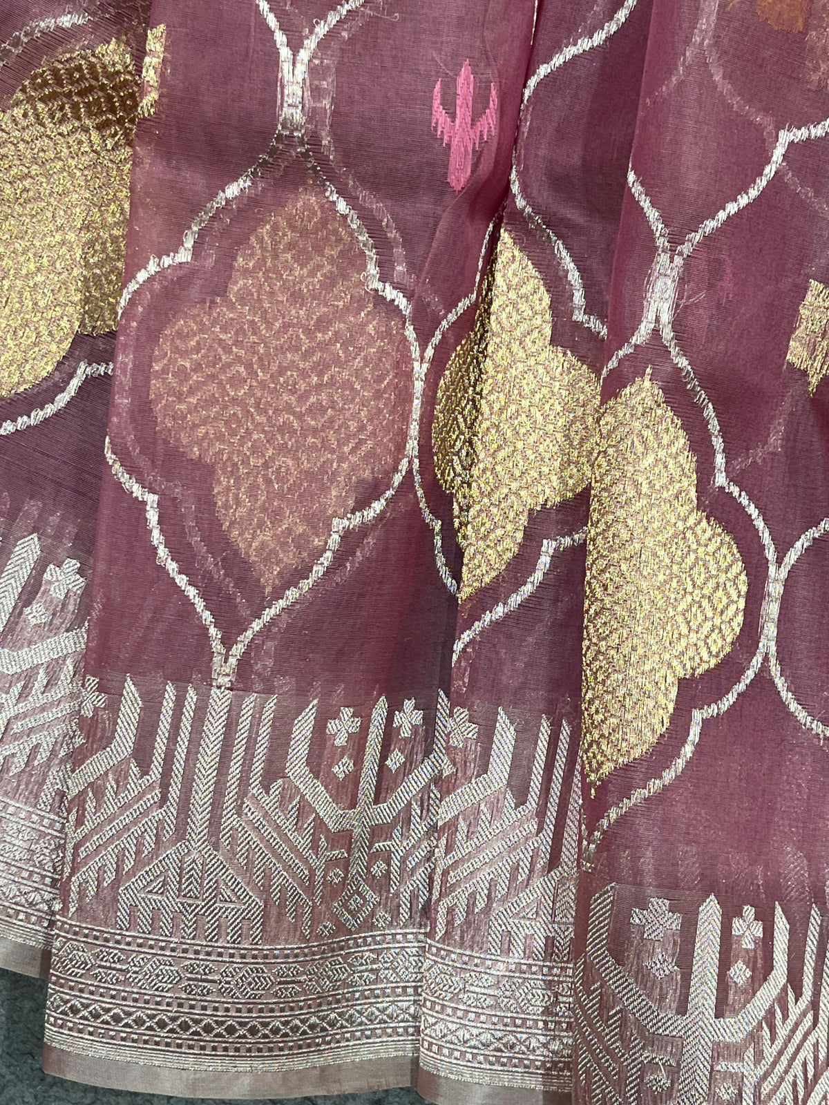 MAUVE PINK KORA PURE HANDLOOM BANARASI SAREE