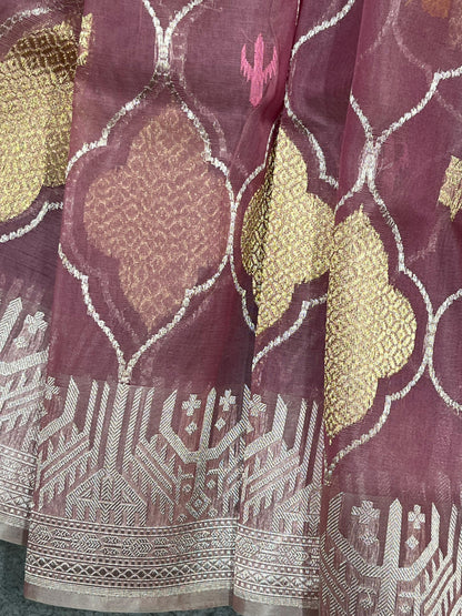 MAUVE PINK KORA PURE HANDLOOM BANARASI SAREE