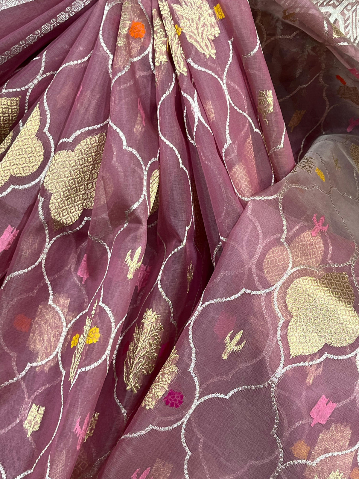 MAUVE PINK KORA PURE HANDLOOM BANARASI SAREE