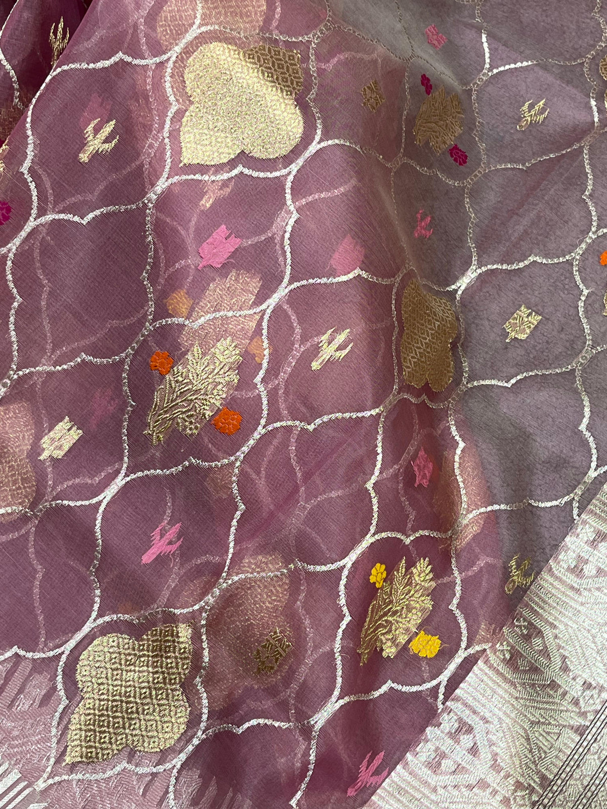 MAUVE PINK KORA PURE HANDLOOM BANARASI SAREE