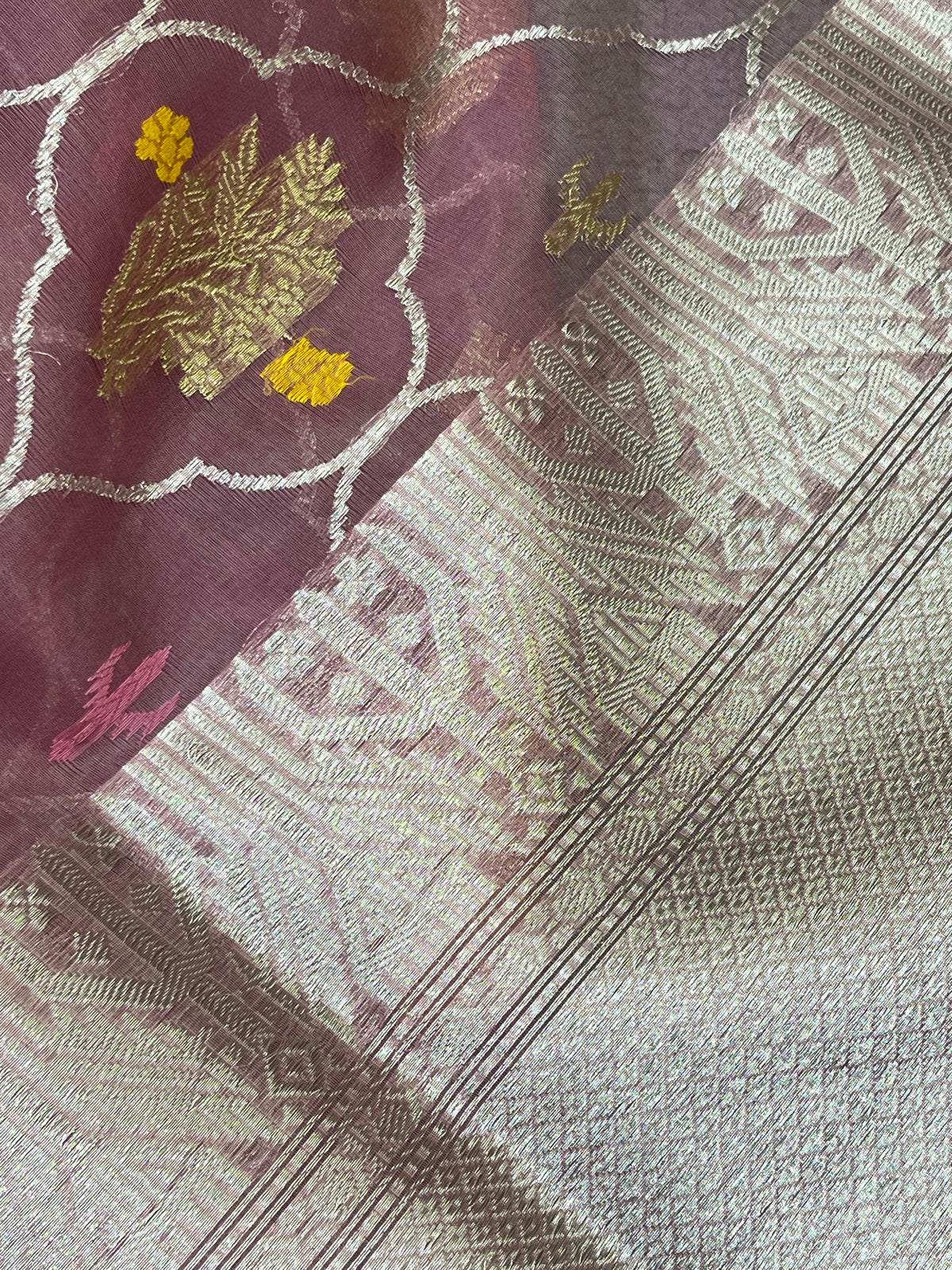 MAUVE PINK KORA PURE HANDLOOM BANARASI SAREE