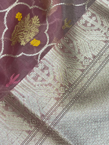 MAUVE PINK KORA PURE HANDLOOM BANARASI SAREE