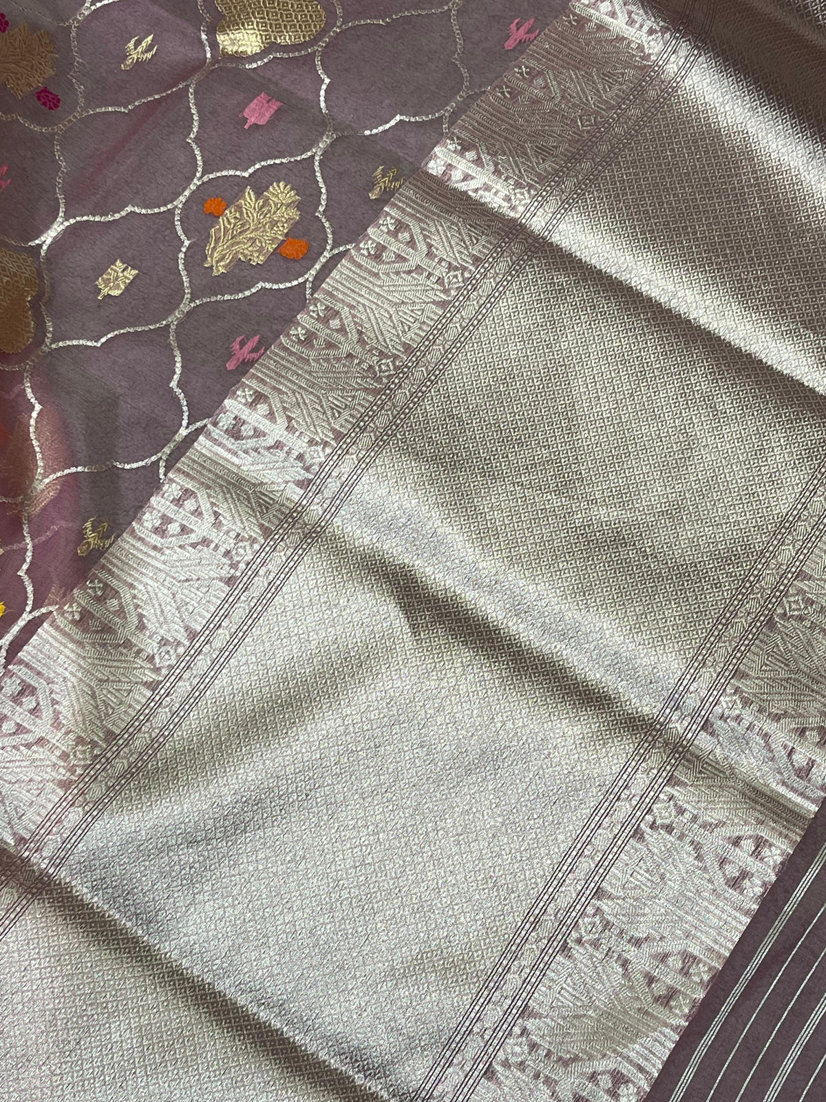 MAUVE PINK KORA PURE HANDLOOM BANARASI SAREE