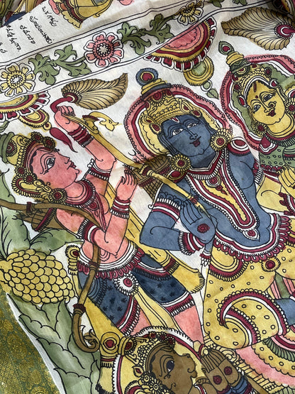 OFF WHITE SILK PURE HANDLOOM KALAMKARI SAREE