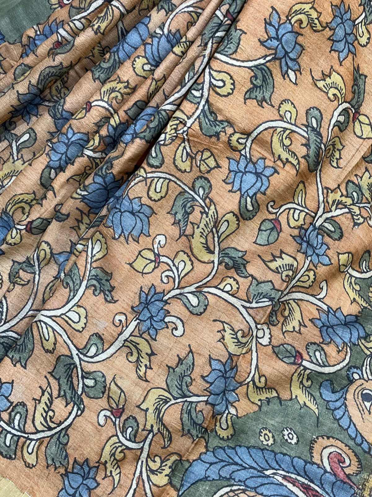 MUSTRAD PEACH TASSAR PURE HANDLOOM KALAMKARI SAREE