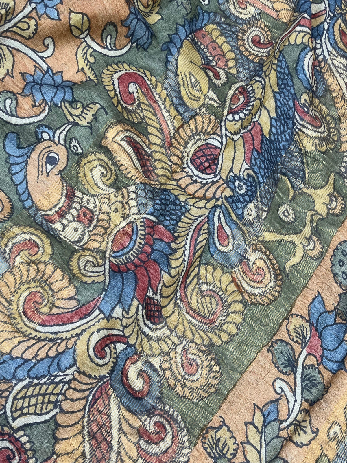 MUSTRAD PEACH TASSAR PURE HANDLOOM KALAMKARI SAREE
