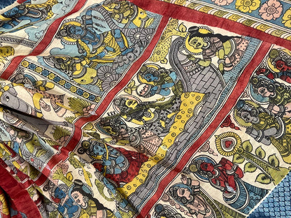 YELLOW BEIGE SILK PURE HANDLOOM KALAMKARI SAREE