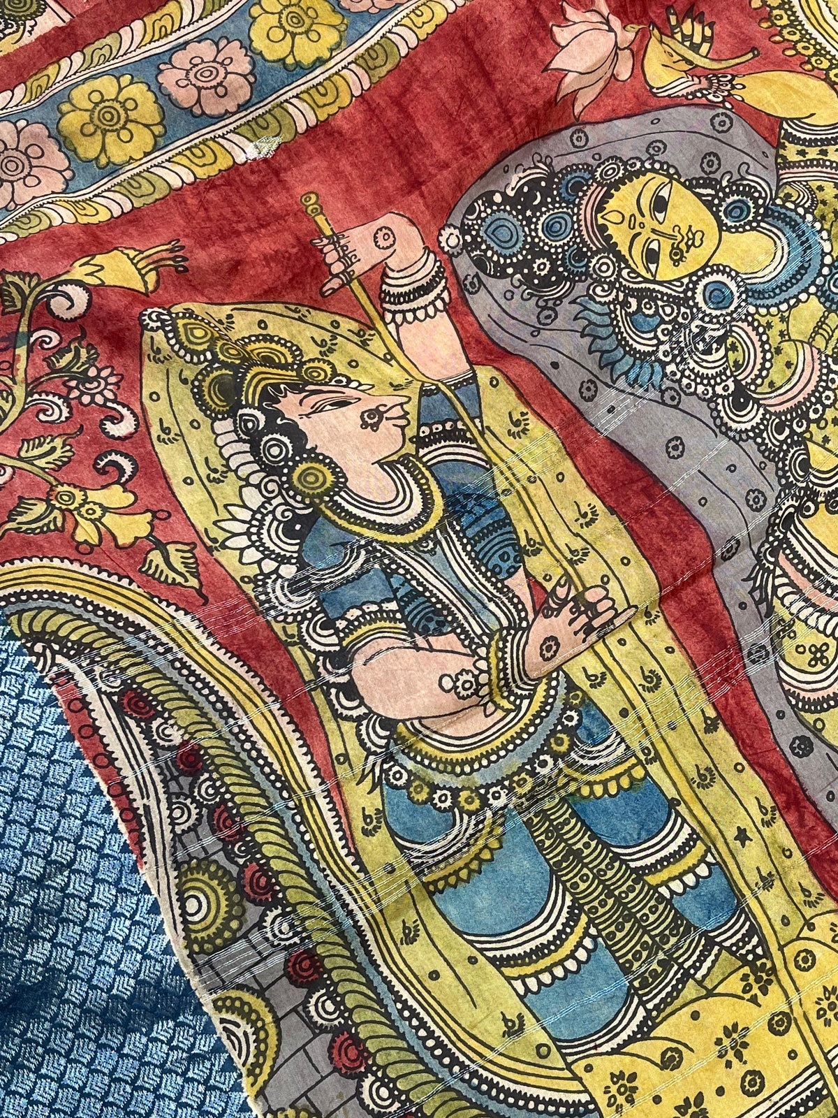 YELLOW BEIGE SILK PURE HANDLOOM KALAMKARI SAREE