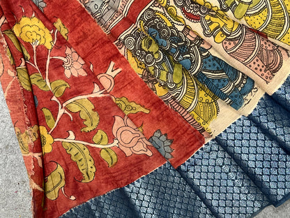 YELLOW BEIGE SILK PURE HANDLOOM KALAMKARI SAREE