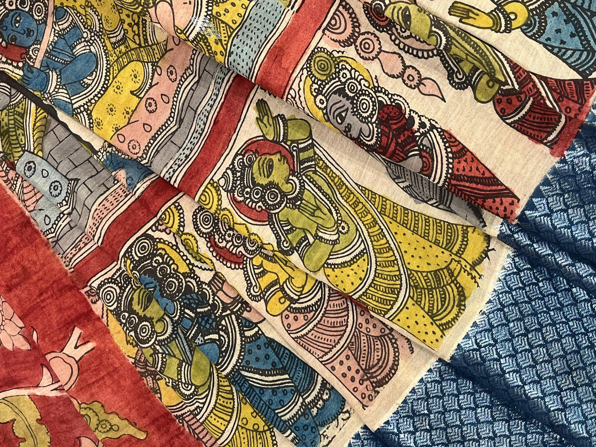 YELLOW BEIGE SILK PURE HANDLOOM KALAMKARI SAREE