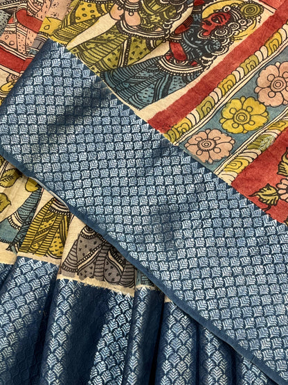 YELLOW BEIGE SILK PURE HANDLOOM KALAMKARI SAREE