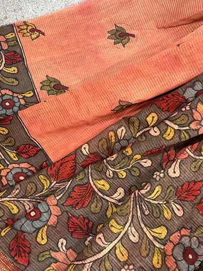 CHARCOAL BROWM MANGALGIRI PURE HANDLOOM KALAMKARI SAREE