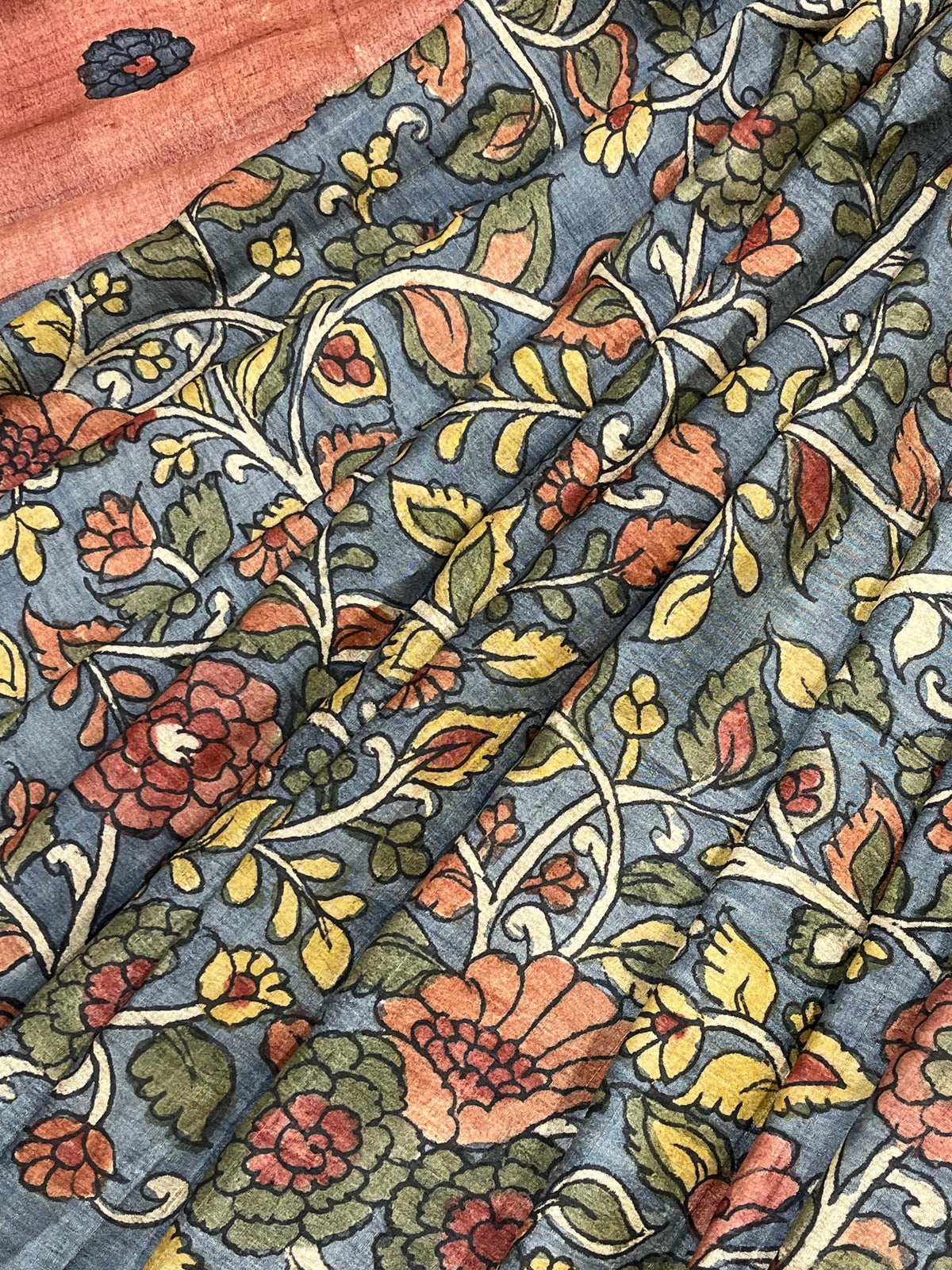 BLUE TASSAR PURE HANDLOOM KALAMKARI SAREE