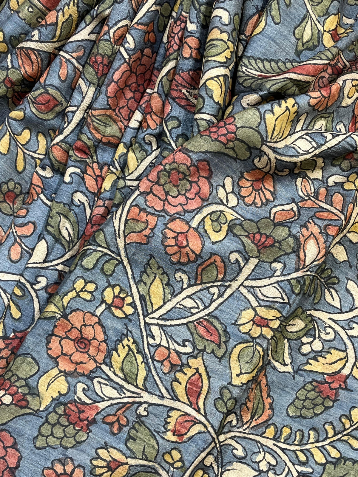 BLUE TASSAR PURE HANDLOOM KALAMKARI SAREE