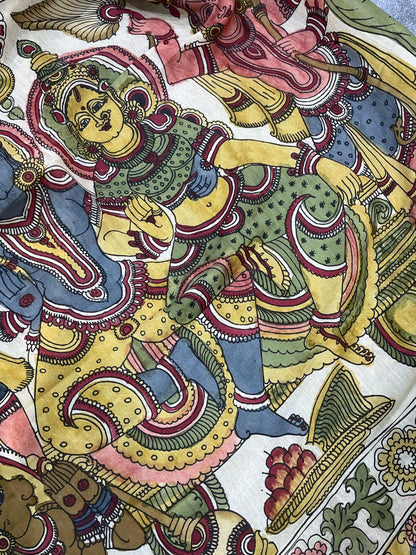 OFF WHITE SILK PURE HANDLOOM KALAMKARI SAREE