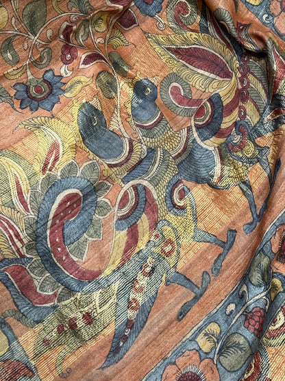 ORANGE TASSAR PURE HANDLOOM KALAMKARI SAREE